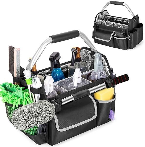 HODRANT Wearable Detailing Caddy, Quick Load Collapsible Car Care Bag with Handle & Shoulder Strap, Detail Carry Organizer with Multi Pockets for Auto Cleaning Supplies & Vehicle Wash Tools, Bag Only - Product Image