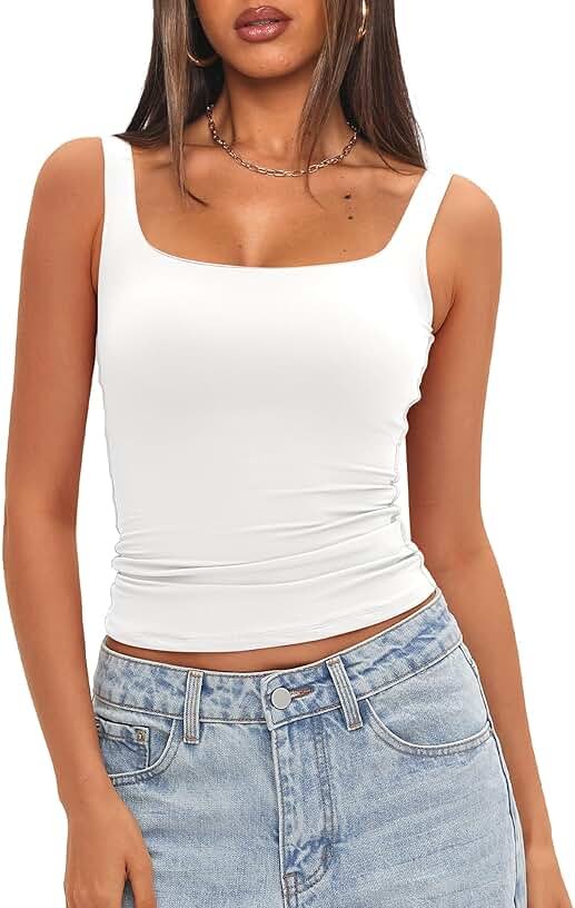 Darong Women's Padded Square Neck Tank Tops Summer Double Layer Basic Sleeveless Tank Shirts Built in Bra - Product Image