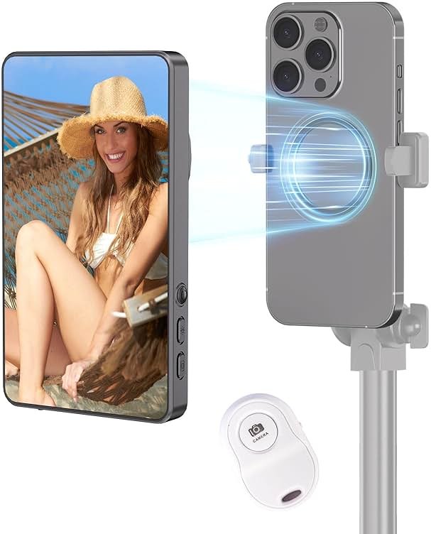 MYW Selfie Monitor Screen Phone, Vlog Selfie Monitor Screen Support Wireless Synchronization, 0 Latency, Remote Control Operation, 1800mAh Battery, Back Camera for iPhone & Android Phone - Product Image