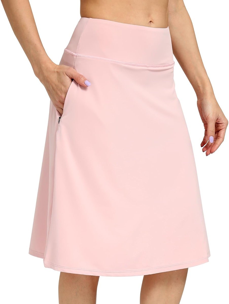 Womens Midi Knee-Length Skirt with Built-in Skorts Hidden Drawstring Zippered Pockets Appropriate for Working Casual Office - Product Image
