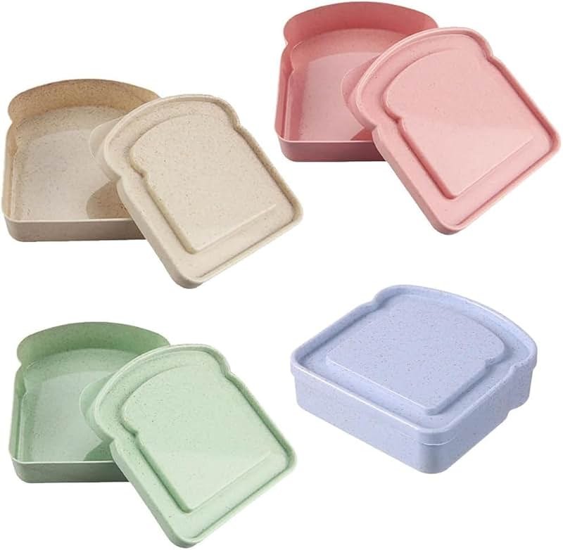 Wvapzwr 4Pcs Sandwich Containers for Lunch Boxes, Plastic Toast Shape Sandwich Box, Reusable Sandwich Box Food Storage Containers, Microwave & Dishwasher Safe, for Office, Camping - Product Image