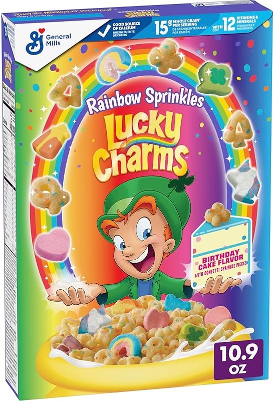 Lucky Charms Rainbow Sprinkles Cereal with Marshmallows, Birthday Cake Flavor, Kids Breakfast Cereal Made with Whole Grain, 10.9 oz - Product Image