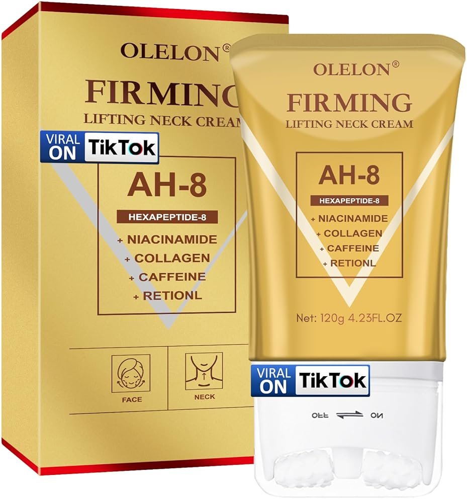OLELON [2026 Upgrade] AH8 Firming Neck Cream with Roller - Tightening & Lifting Cream for Sagging Skin, 8-HA Clockwise Neck Cream for Face & Body Skin Tightening Cream with Massage Roller - Product Image