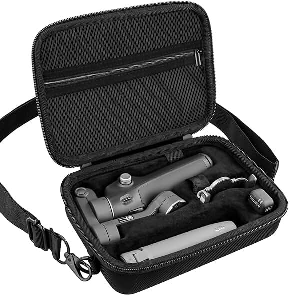 co2CREA Osmo Mobile 8/7P/7 Gimbal Stabilizer Hard Case - Waterproof Travel Storage Box with Custom Foam Insert & Mesh Pocket for DJI OM Mobile 7P Smartphone Gimbal, Accessories, Cables (Black Case) - Product Image