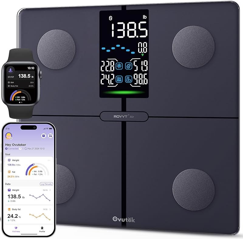 Ovutek Smart Scale for Body Weight, Professional Bathroom Digital Scale with BMI, Body Fat, Muscle Mass, Most Accurate to 0.05lb, Large Display High Accurate Body Composition Machine with Fitness App - Product Image