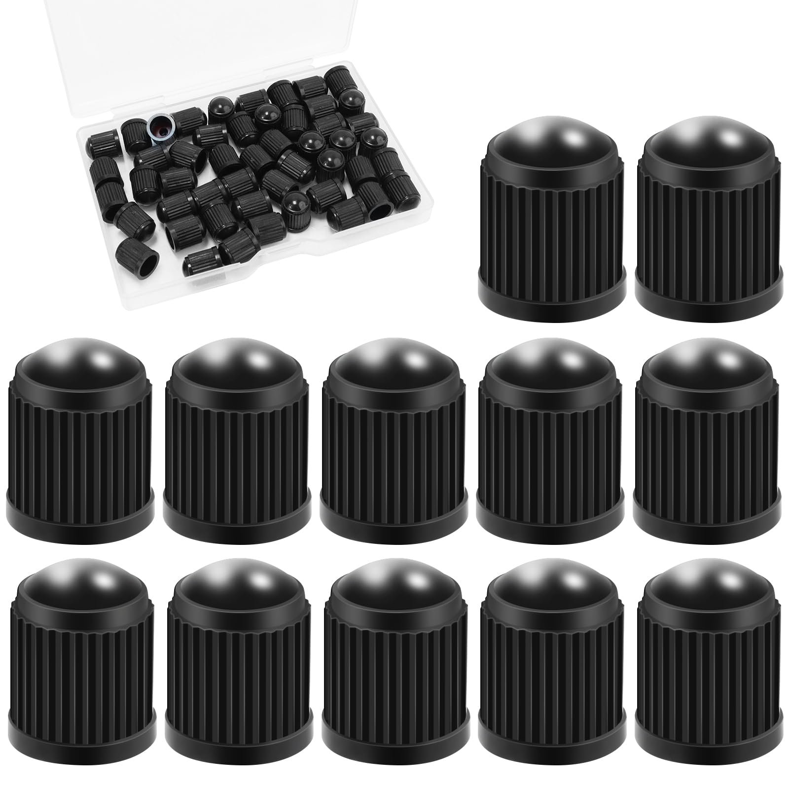 Tire Valve Stem Caps with O Rubber Ring Plastic Tire Valve Caps for Cars, Bike and Bicycle, Trucks, Motorcycles, Airtight Seal Dust Proof (50 Pack Black) - Product Image