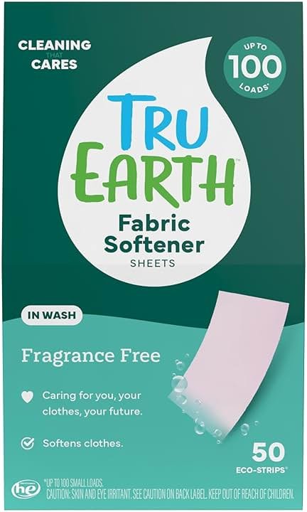 Tru Earth Fabric Softener Sheets | Original Eco-Strip Liquidless Detergent for Travel | 50 Sheets | Fragrance-Free - Product Image