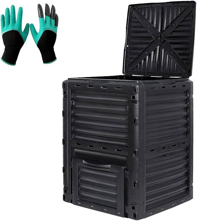 BIOGRN Compost Bin Outdoor, 80 Gallon Large Garden Composter, Black | Large 300L capacity with BPA-free construction, secure flip-latch lid, and easy assembly for garden, kitchen, and yard waste. - Product Image
