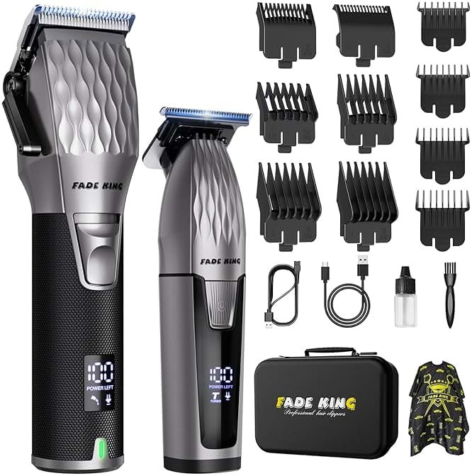FADEKING® Hair Clippers and Trimmer Set for Men, Professional Cordless Barber Clippers with Zero Gap T-Blade Trimmer, Hair Trimmer for Men, Beard Grooming Kit for Fade Haircuts, Home & Barber Use - Product Image