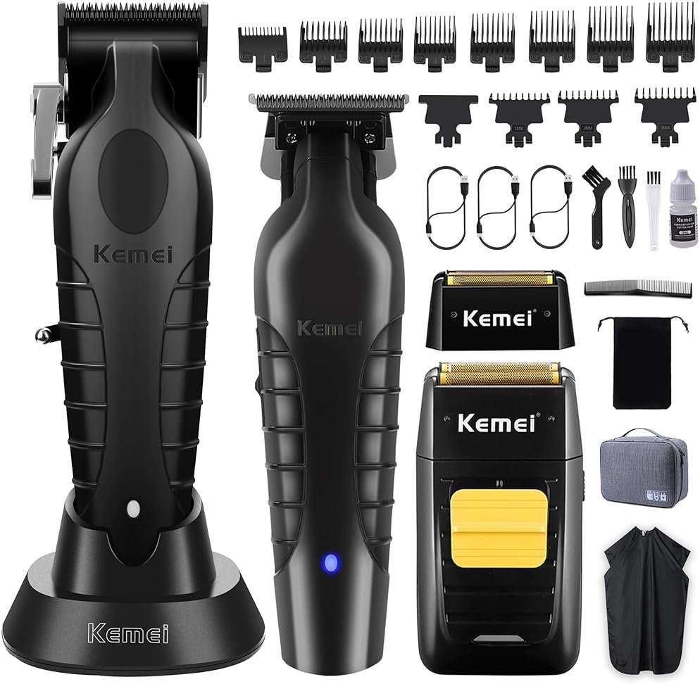 KEMEI Professional Hair Clipper and Trimmers Set, Cordless Barber Clippers, Beard Trimmer, Electric Foil Shaver with Replacement Heads, KM-PG2299, KM-2296, KM-1102 - Product Image