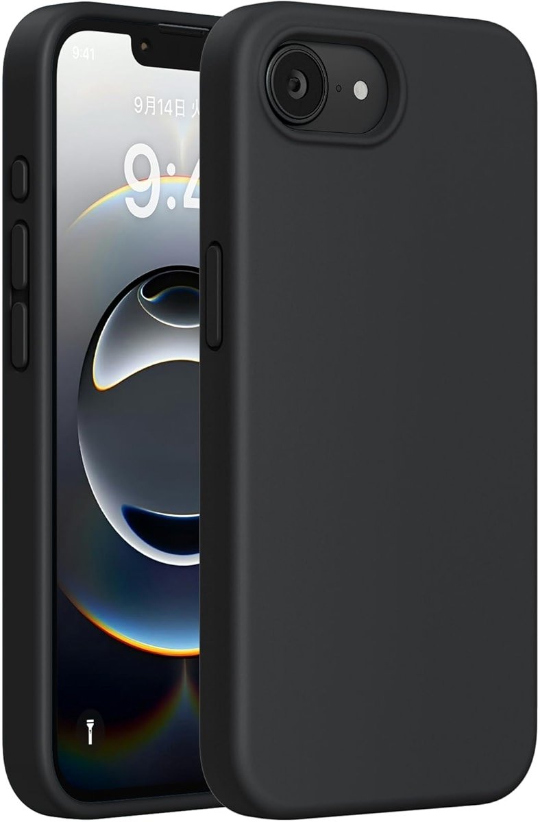 Miracase Compatible with iPhone 16e Case/iPhone 17e Case, [Soft Anti-Scratch Microfiber Lining], Liquid Silicone Shockproof Drop Protection Phone Case for iPhone 16e/17e, Black - Product Image