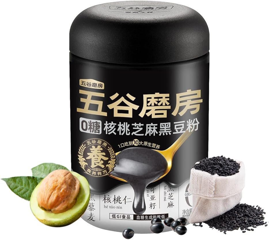 I WUGU Sugar-Free Walnut Black Soybean Sesame Meal Replacement Powder, Low GI, Smooth and Easy to Absorb, Rich in Sesamin, Non-GMO, Vegan, Zero Sugar Meal Replacement Shake, 19.25oz (546g), 五谷磨房无糖黑芝麻核桃粉 - Product Image