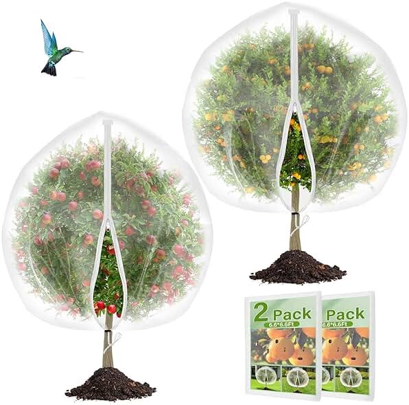 2 Pack Fruit Tree Netting Cover with Zipper and Drawstring, 6.6 x 6.6 Ft Bird Mesh Netting Barrier for Blueberry Bushes, Garden Plant Net Tree Protection Netting Cover for Apple Vegetables Fruits - Product Image