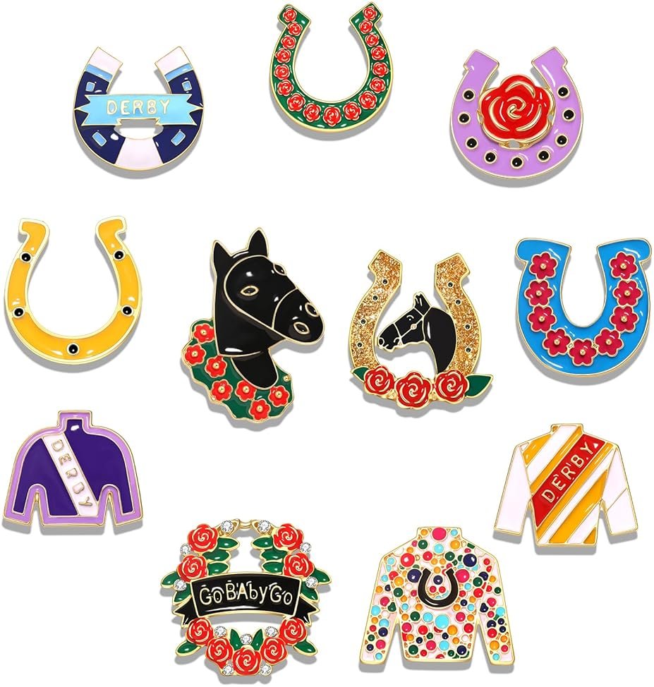 Kentucky Derby Pins for Women Horseshoe Lapel Pins Riding Suit Horse Brooches Kentucky Derby Outfits Accessories Decorations Jewelry Gifts - Product Image