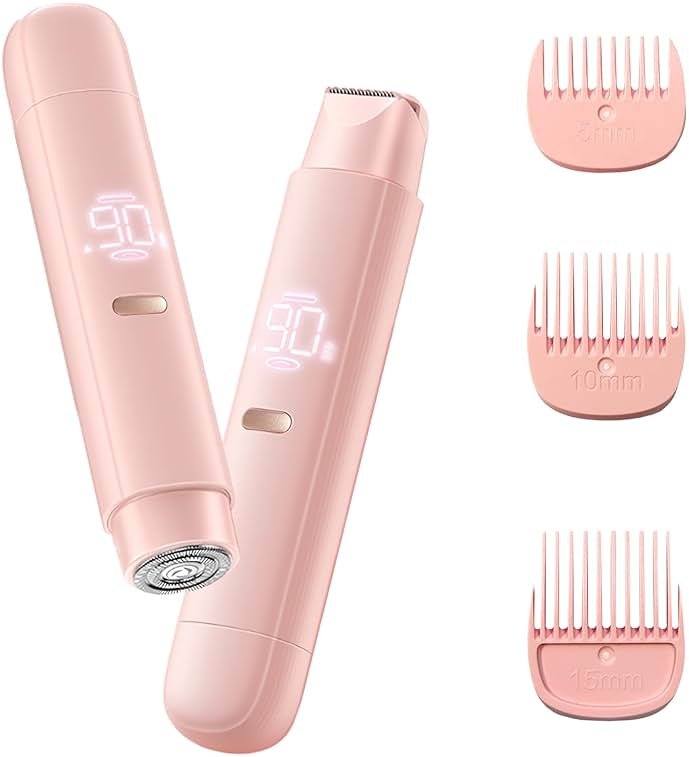 Bikini Trimmer for Women, 2 in 1 Electric Razor for Women Body Underarm Pubic Hair, Rechargeable LED Display Electric Trimmer - Product Image