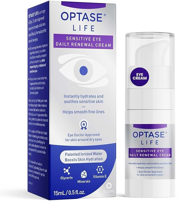 Optase LIFE Sensitive Eye Daily Renewal Cream - Hydrating Eye Cream for Skin Use Around Dry and Sensitive Eyes - Smooths Fine Lines, Preservative-Free, Eye Doctor and Dermatologist Approved - 15 ML - Product Image