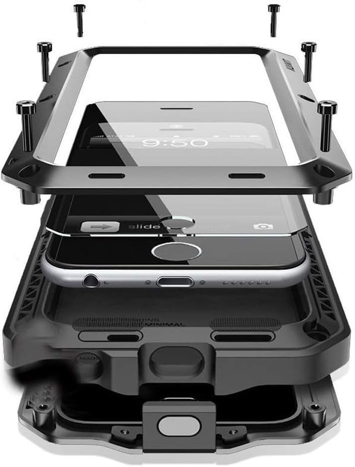 Marrkey for iPhone 16E Metal Case,Heavy Duty Shockproof Aluminum Alloy Tough Armour Military Grade Phone Case for iPhone 17E,Full Body Protective Cover with Silicone Built-in Screen Protector-Black - Product Image