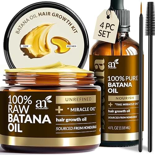 Batana Oil for Hair Growth – 4Pc Set: Raw Batana oil 4oz + 4.2oz Paste, Lash Wand & Brow Brush– Organic Dr. Sebi Inspired Products from Honduras –100% Unrefined Miracle for Scalp, Edges & Eyebrows - Product Image