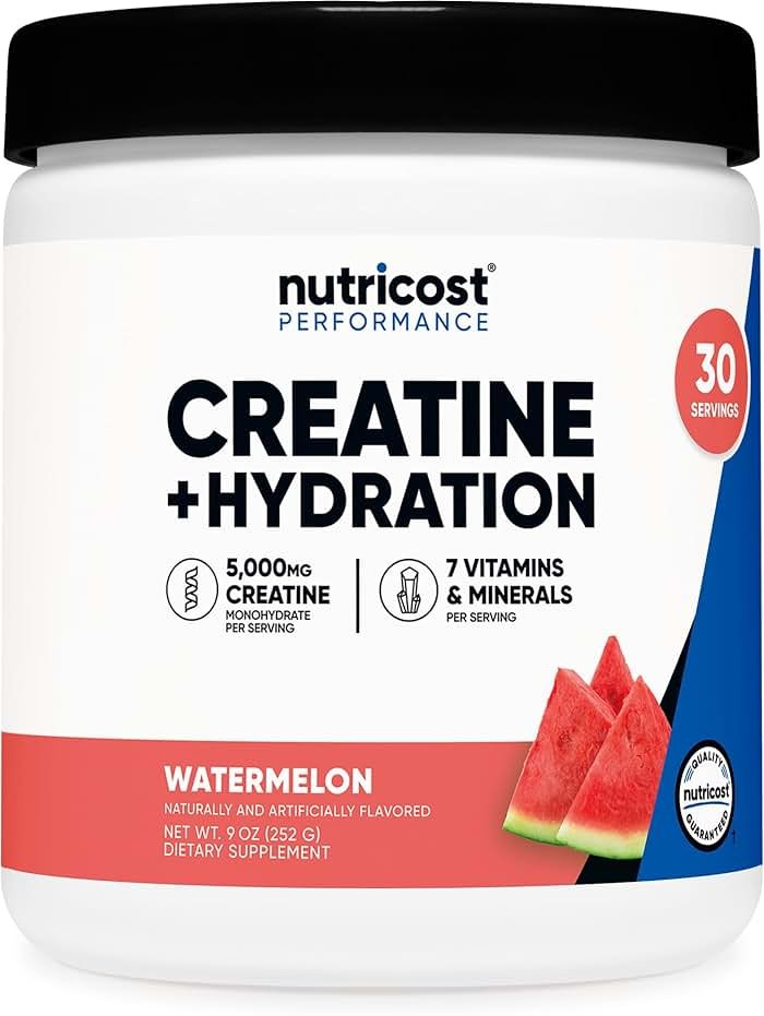 Nutricost Creatine Monohydrate + Hydration Watermelon Flavored (30 Servings) - 7 Vitamins & Minerals, 5000mg of Creatine Per Serving - Product Image