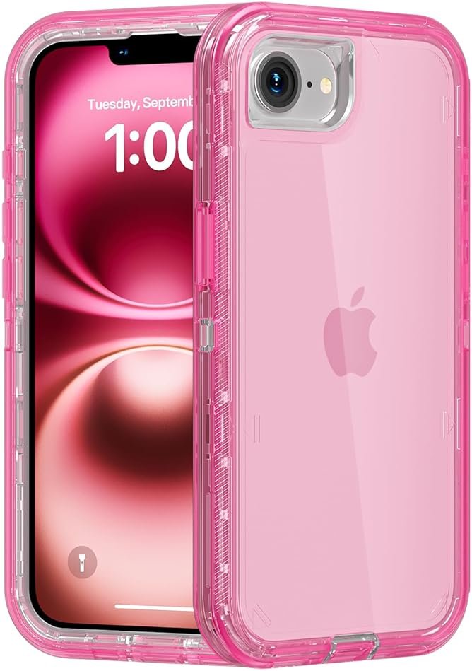 Follaroma for iPhone 17e/iPhone 16e Case, Heavy Duty Shockproof Protection Phone Cases, Anti-Drop, Dual Layer Transparent Protective Cover Compatible with iPhone 17e/iPhone 16e, 6.1'', Crystal Pink - Product Image