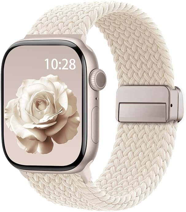 Braided Stretchy Band Compatible with Apple Watch Bands 38mm 40mm 41mm 42mm 44mm 45mm 46mm 49mm Women Men, Soft Nylon Solo Loop Magnetic Sport Strap for iWatch Series 11 10 9 8 7 6 5 4 3 2 1 SE Ultra - Product Image