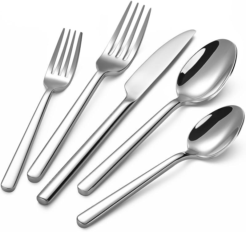 TININA 40-Piece Silverware Set, Heavy-Duty Stainless Steel Flatware Set for 8, Cutlery Set with Modern Round Handle, Mirror Polished Silverware for Home, Wedding, Restaurant, Dishwasher Safe - Product Image