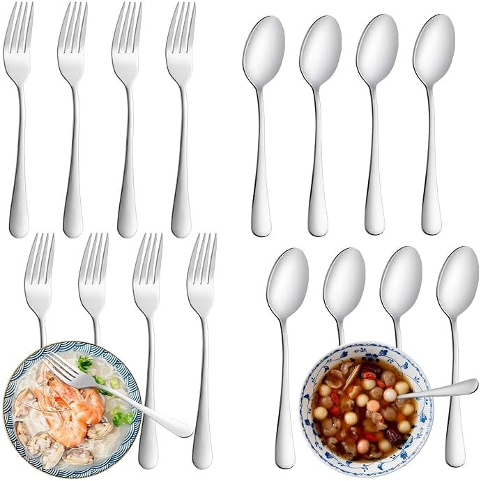 24 Pcs Forks and Spoons Silverware Set, Food Grade Stainless Steel Flatware Cutlery Set for Home, Kitchen and Restaurant, 12 Dinner Fork(8") and 12 Teaspoon(6.7"), Mirror Polished, Dishwasher Safe - Product Image