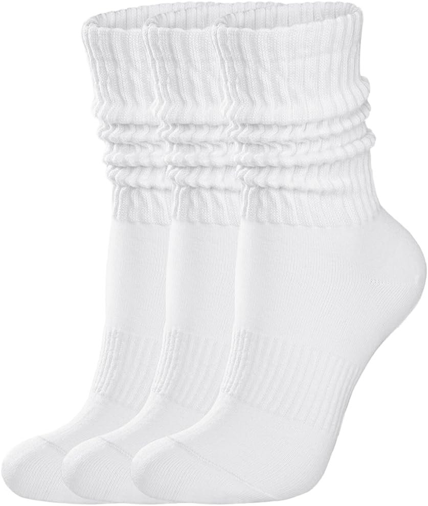 COZYOFFI Womens Scrunch Crew Socks: Retro Solid Slouch Mid Calf Socks - Cotton Casual Athletic Socks - Product Image
