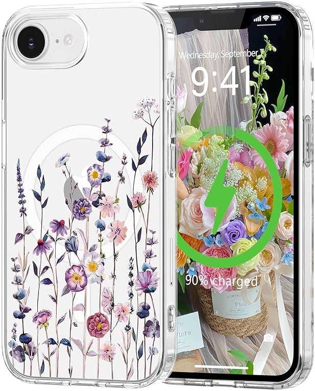 L-FADNUT for iPhone 16e Case iPhone 17e Case[Compatible with Magsafe] Cute Flower Girls Women Clear Case Silicone Shockproof Protective Cover with Pretty Floral Pattern for iPhone 17e 6.1'',Muticolor - Product Image