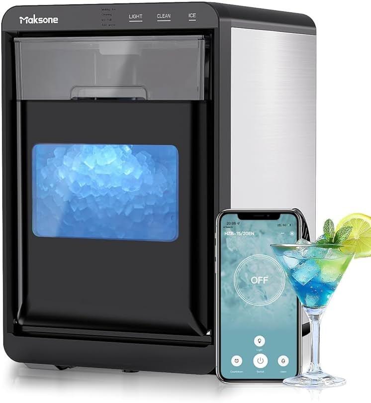 Maksone Countertop Nugget Ice Maker with APP Control, 44lbs/24H,Ready in 7 Mins,Crushed ice Maker,Sonic Pebble Ice Machine - Product Image