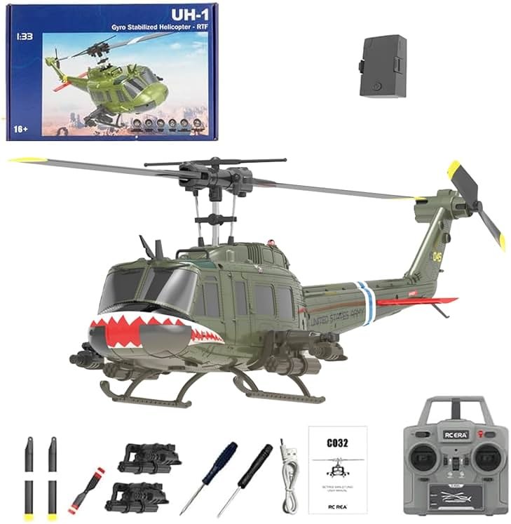 YOMTDIY UH-1 Huey Remote Control Helicopters RC Aircraft for Adults, RC ERA C032 1/48 Scale 6CH 2.4G Gyro Stabilized Aircraft with Fly Upside Down 3D Rolling -RTF / 1 Battery - Product Image
