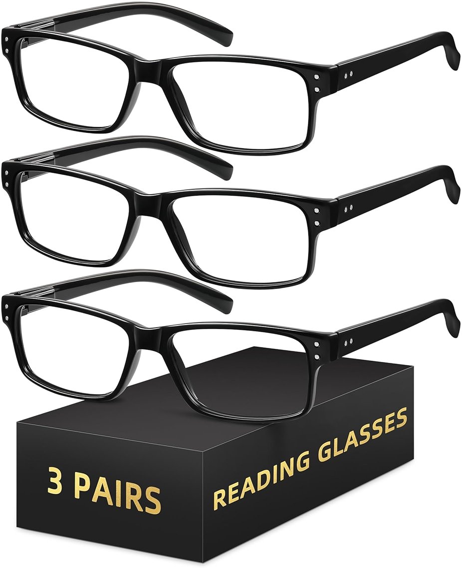 resjok 3Pairs Reading Glasses Men - Blue Light Blocking with Spring Hinge Square Readers for Men Women Anti Eyestrain - Product Image