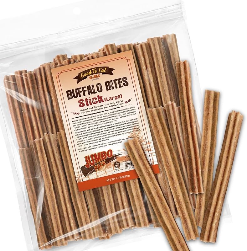 Gootoe Buffalo Dog Treats, Natural Low-Fat Chews for Training & Rewards, Limited Ingredient, Puppy Treats for Medium Dogs, Buffalo Bites Stick (Large), 1.5 lb - Product Image