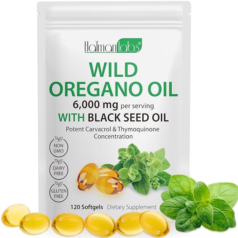 APCKFLEE Oil of Oregano Softgels 6000mg, 120 Count, Oregano Oil Supplement Capsules, High Carvacrol, 2 in 1 Oil of Oregano with Black Seed Oil, Non-GMO, Gluten Free - Product Image