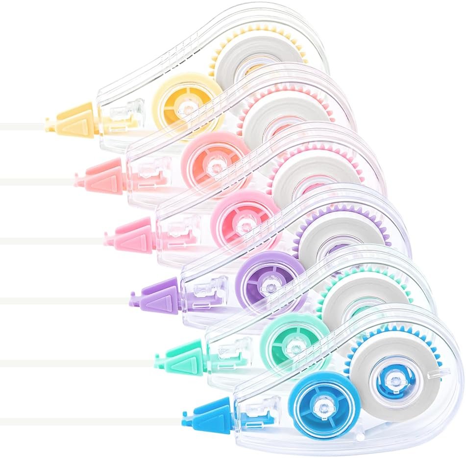 JEFURE 6 Pcs Colorful Core Correction Tape, 18.04 Ft White Wrong Out Tear-Resistant Bulk, Instant Corrections Easy To Use Applicator for School, Office, Note Taking, Journal (Tape Width 0.2 in) - Product Image