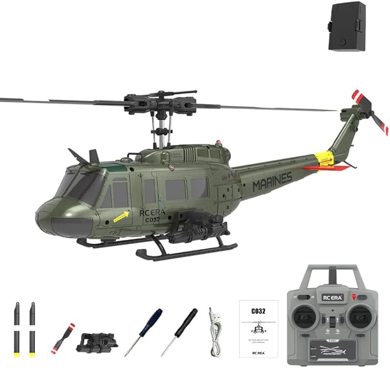 Domiuie RC ERA C032 UH-1 Huey RC Helicopter, 2.4G 6-Channel Brushless Model Airplane Laser Height Locking Optical Flow Positioning Aircraft Model (1 Battery) - Product Image