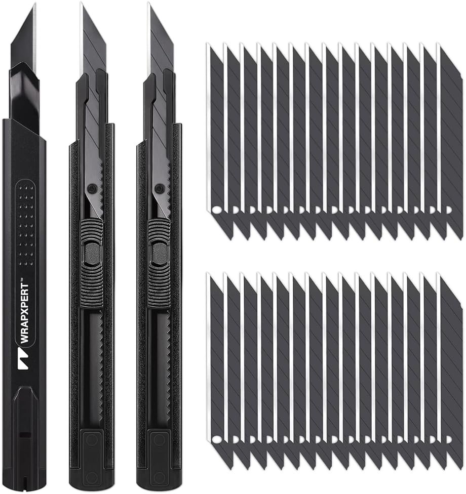 WRAPXPERT Utility Knife Retractable with 30 Degree Snap Off Blade,Box Cutter for Carton,Razor Knife Exacto Craft,3 Pack Retractable Knife for Office,Home Use,with 30 Extra 9mm Blades - Product Image
