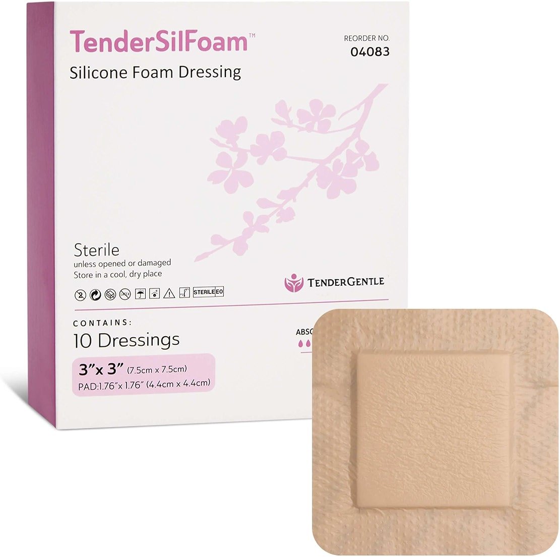 Bordered Silicone Foam Bandages - 10 3x3 Sterile Silicone Foam Dressings for Wound Care, & Dressings - Absorbent Bed Sore Protectors - Good for Sensitive Skin - Product Image