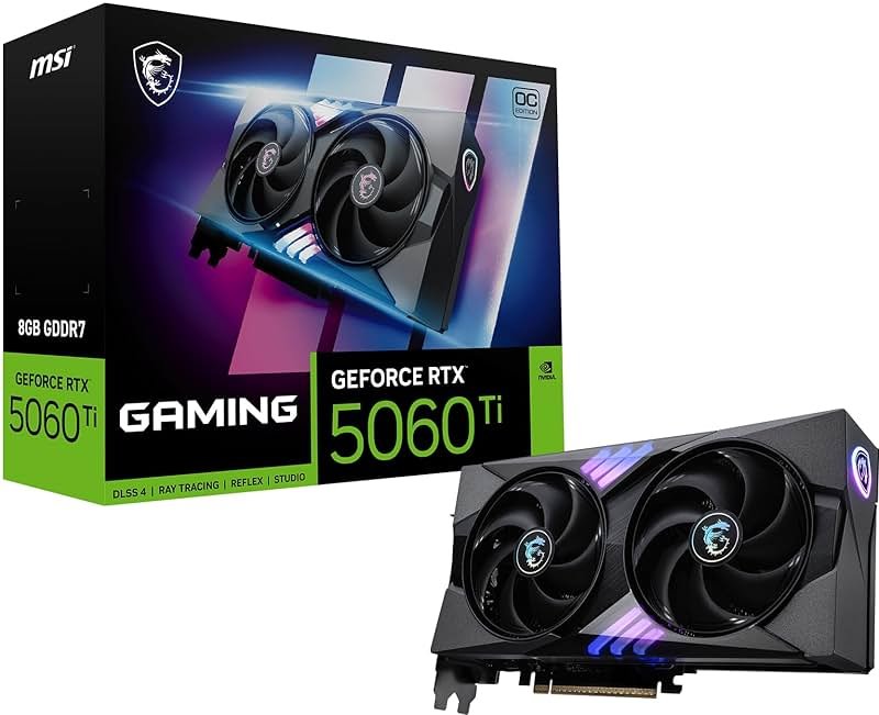 msi Gaming RTX 5060 Ti 8G, OC Graphics Card - 8GB GDDR7, NVIDIA Blackwell Architecture, DisplayPort x 3 (2.1a), HDMI 2.1b, Extreme Performance - Product Image