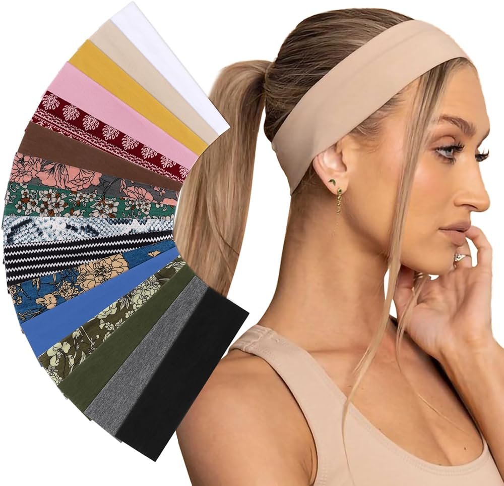 AQOKKA Sports Headbands for Women Non Slip Elastic Fashion Hair Bands for Women's Hair Soft Cloth Stretchy Hair Accessories for Exercise Workout Yoga Running - Product Image