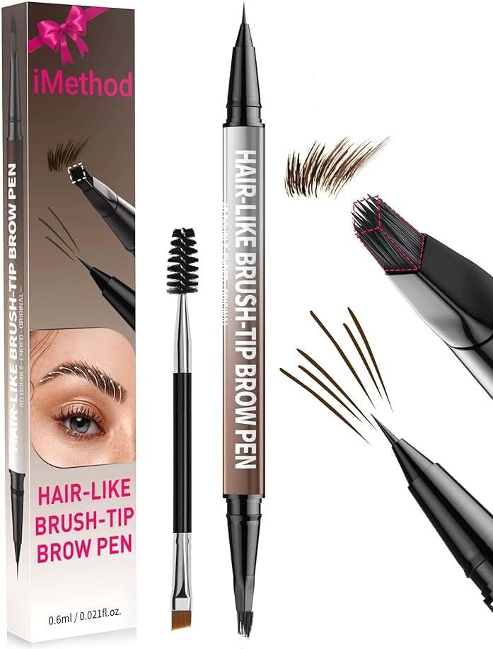 iMethod Eyebrow Pen - Eyebrow Pencil,2-in-1 Eyeliner Dual-Ended Brush-Tip Microblading 4d Eyebrow Pencils for women,Long Lasting Waterproof Hair-Like Brow Pencil,with Eyebrow Brush,DarkBrown - Product Image