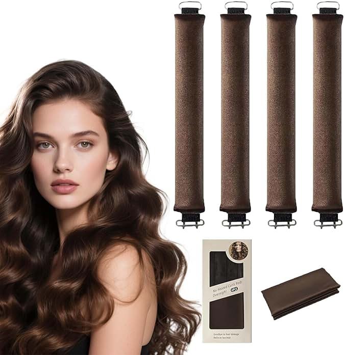 Heatless Hair Curler,Overnight Hair Curlers to Sleep in No Heat Hair Curler ‌Heat-Free Curling Styling 5-Piece Set‌ (Brown) - Product Image