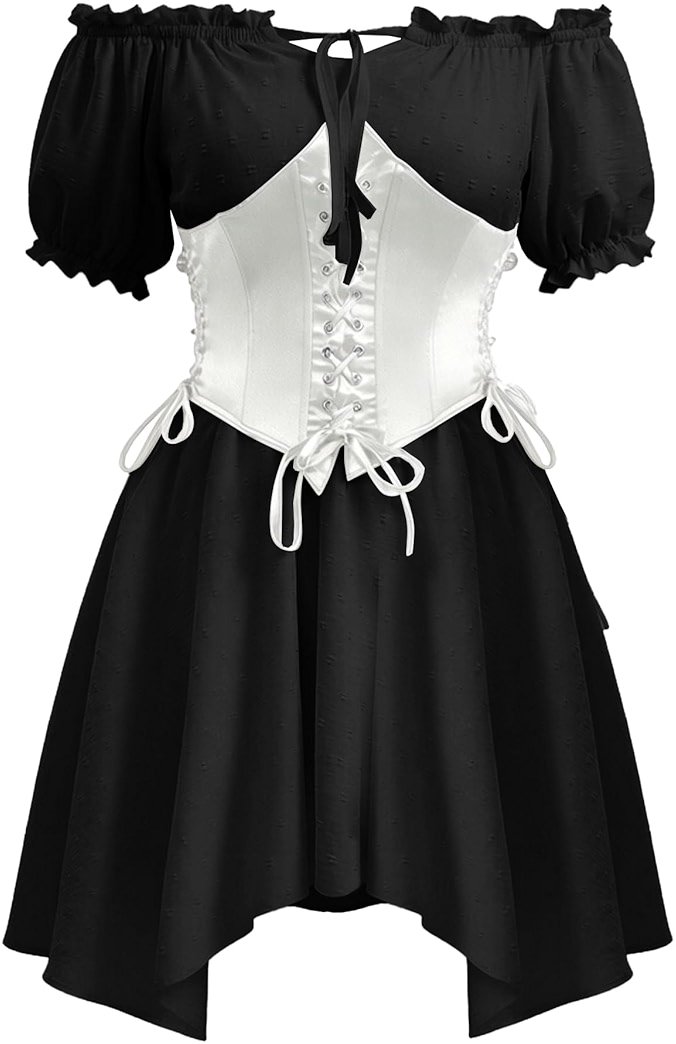 ZUNQKG Womens Two Piece Sets Corset Dress Off Shoulder Ruffles Puff Sleeve Irregular Mini Fairy Bustier Dress - Product Image
