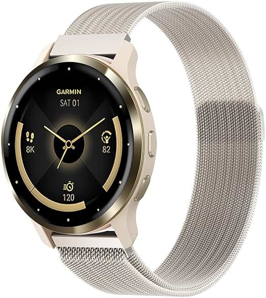 Koazon Metal Band Compatible with Garmin Venu 3S/Venu 4(41mm)/2S,Forerunner 265S 42mm/255S Watch,18mm Stainless Steel Mesh Magnetic Clasp Replacement Strap for Garmin Vivoactive 4S 40mm Women - Product Image