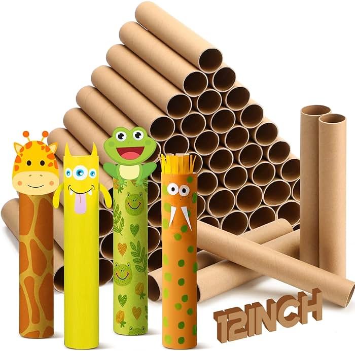 MotiMind 60 Pcs Cardboard Tubes for Craft 2 Size Empty Paper Towel Rolls Cardboard Toilet Paper Tubes Bulk for DIY Projects(Cowhide,1.4 x 12 Inch, 1.6 x 12 Inch) - Product Image