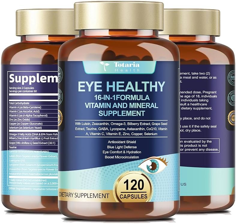 AREDS 2 Eye Vitamins and Mineral Bilberry Extract Omega-3, Eye Vitamin for Seniors Macular Health and Dry Eye, Eye Vitamins Lutein and Zeaxanthin Support Eye Strain & Hydration (120 Capsules) - Product Image