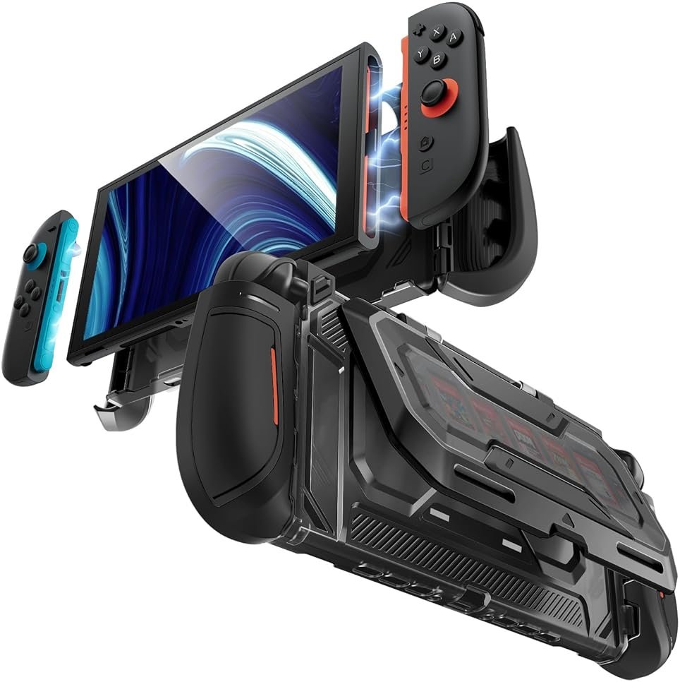 Mumba Dockable for Nintendo Switch 2 Case with Flip Stand, [Titan] Ergonomic Switch 2 Grip Protective Cover Holds 5 Game Cards & 2 TF Cards TPU Accessories and Quick-Release Joy-Con Design(Black) - Product Image