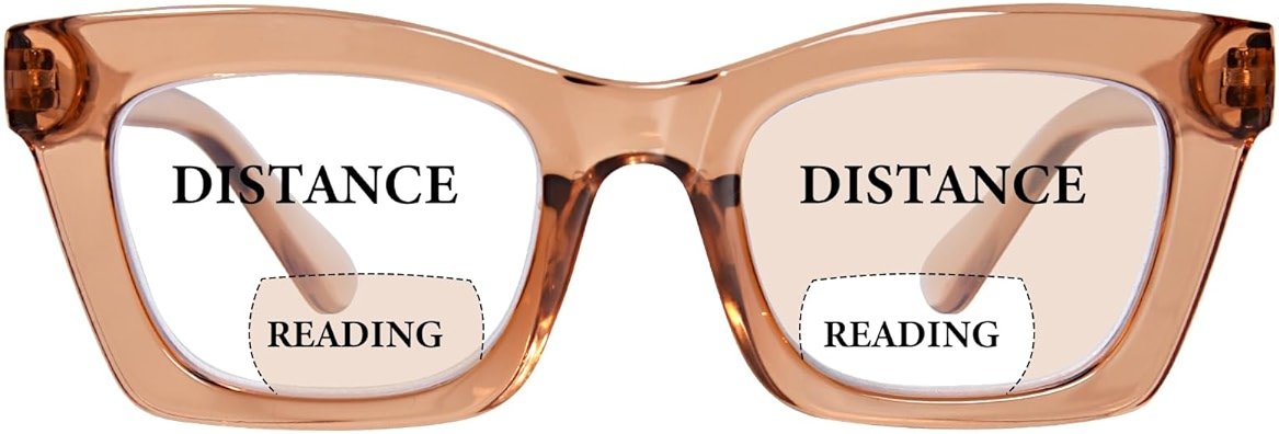 ZESAKER Bifocal Reading Glasses for Women Oversized Square Frame Clear Top Bifocal Readers for Women Blue Light Blocking Computer Readers with Spring Hinges (Champagne, 1.5) - Product Image