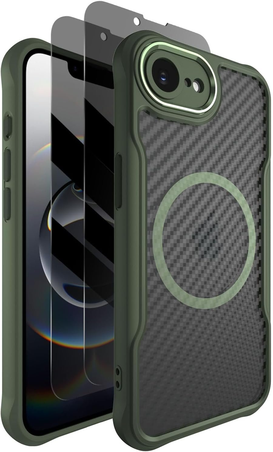 Dahkoiz for iPhone 16E Case, iPhone 17E Case, Compatible with MagSafe, Full Camera Protection, Slim & Rugged Shockproof Magnetic Phone Cover with Privacy Screen Protector, Green - Product Image