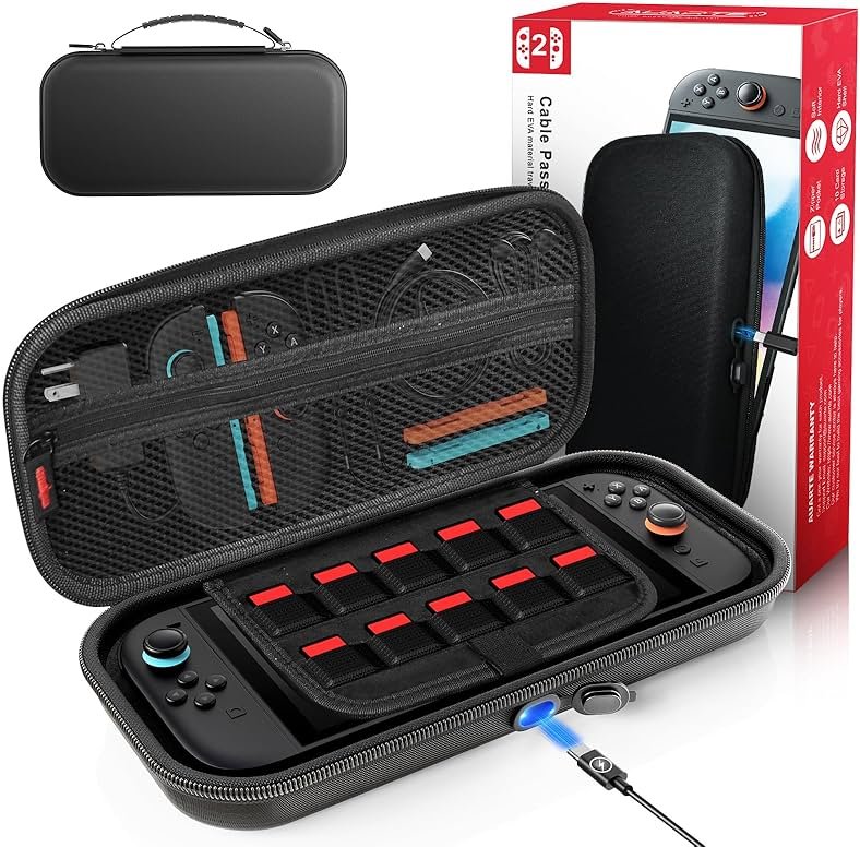Auarte [Charge Inside] Switch 2 Carrying Case for Nintendo Switch 2 Console 2025 / Switch Original/Switch OLED, Slim Travel Carry Case for Switch 2 Accessories with 10 Game Card Storage (Carbon Black) - Product Image